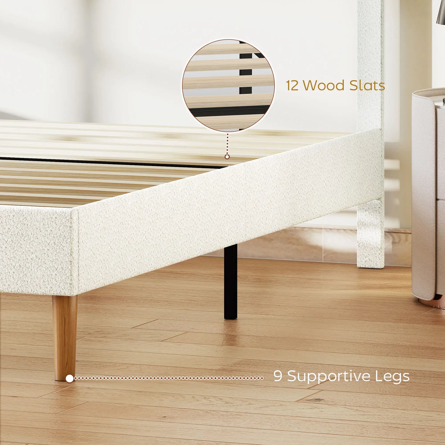 King Size Bed Frame, Adjustable Headboard, Upholstered Platform, White Bed Frames at Gallery Canada
