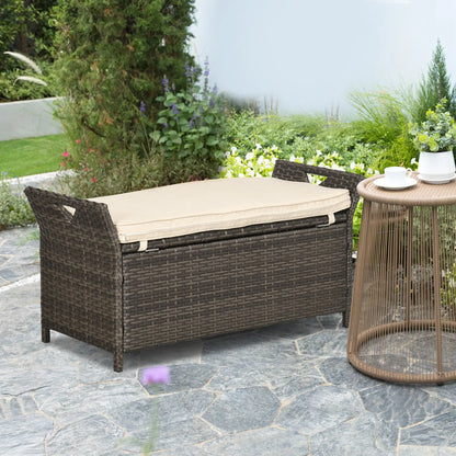 Banc de rangement d'extérieur en rotin PE 2-en-1, 29 gallons, crème