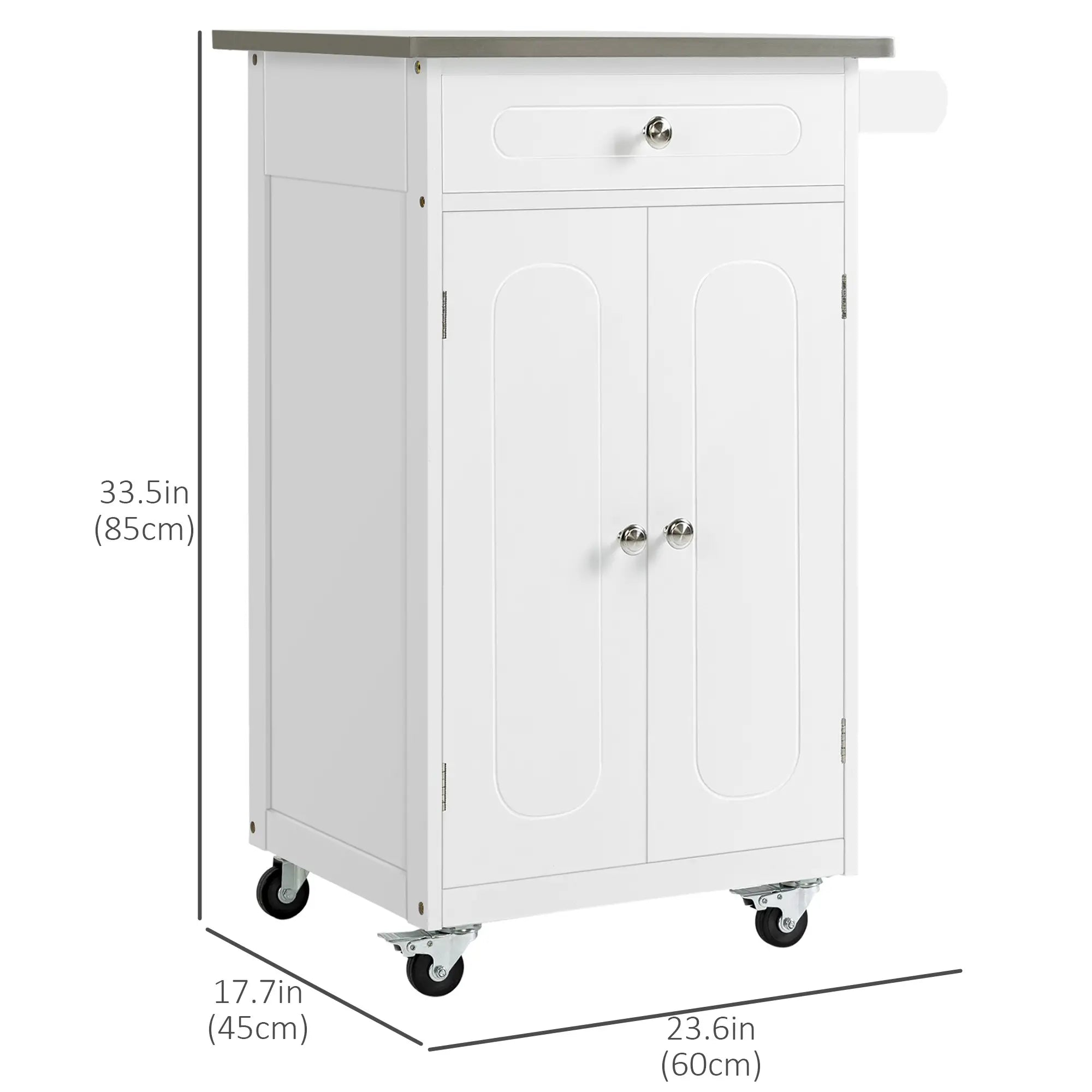 Small Kitchen Cart, Stainless Steel Top, Storage Drawer, White Kitchen Islands & Kitchen Carts at Gallery Canada