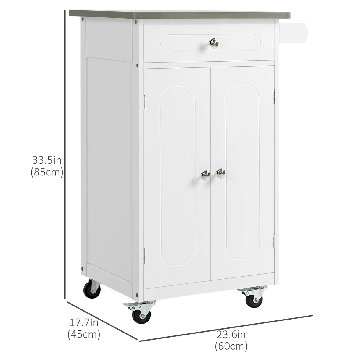 Small Kitchen Cart, Stainless Steel Top, Storage Drawer, White Kitchen Islands & Kitchen Carts at Gallery Canada