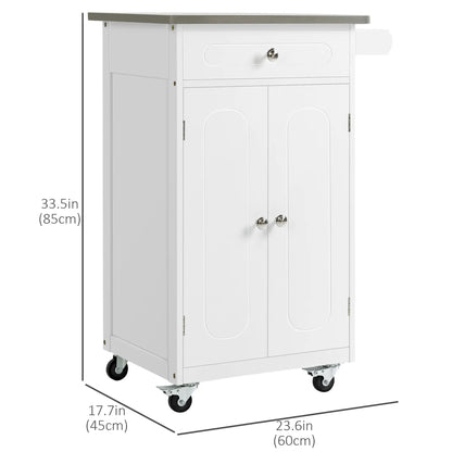 Small Kitchen Cart, Stainless Steel Top, Storage Drawer, White Kitchen Islands & Kitchen Carts at Gallery Canada