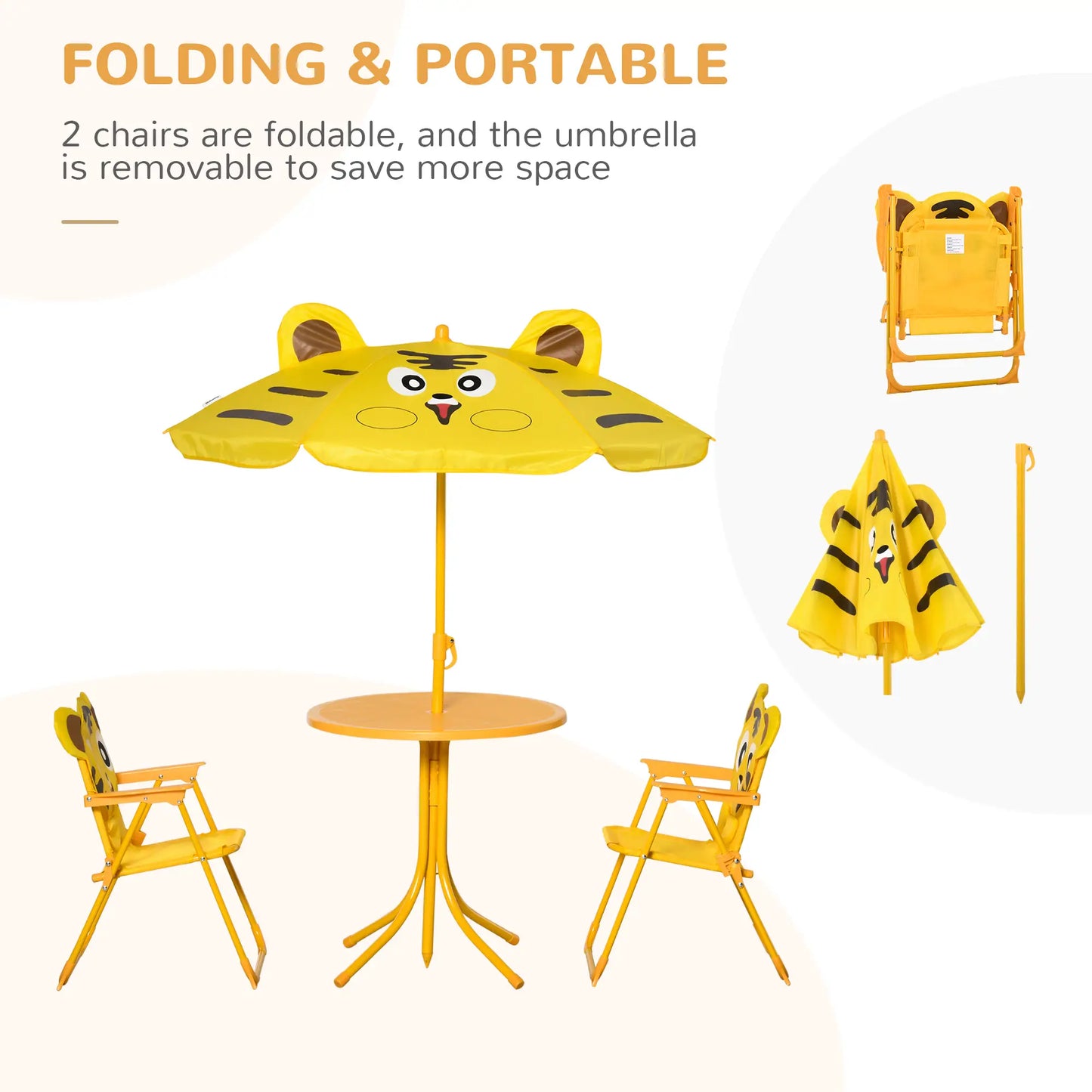 Kids Folding Picnic Table Chair Set with Adjustable Umbrella, Yellow Kids Outdoor Furniture at Gallery Canada