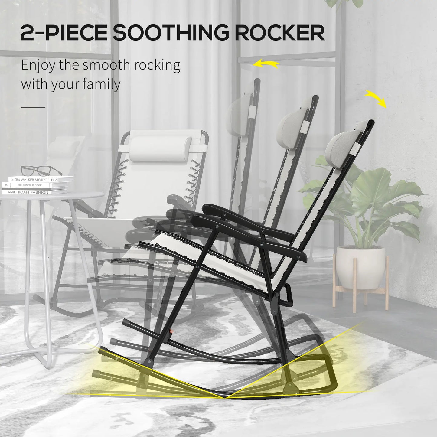 2pc Foldable Rocking Chair Set, Breathable Mesh Seat, Cream Outdoor Rocking Chairs at Gallery Canada
