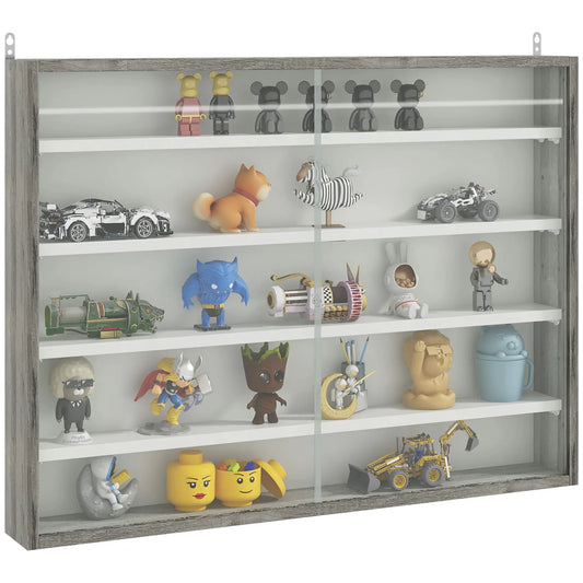 5-Tier Display Cabinet, Glass Curio Cabinet, White Display Bookshelves Grey, White at Gallery Canada