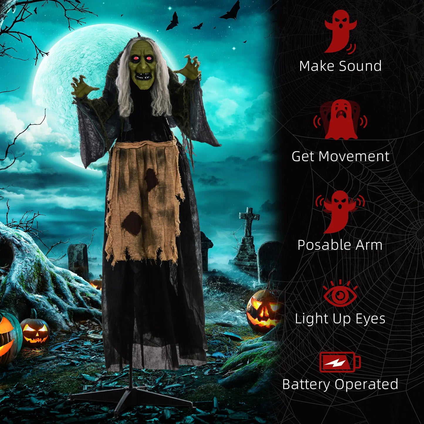 Animatronic de sorcière d'Halloween avec activation sonore