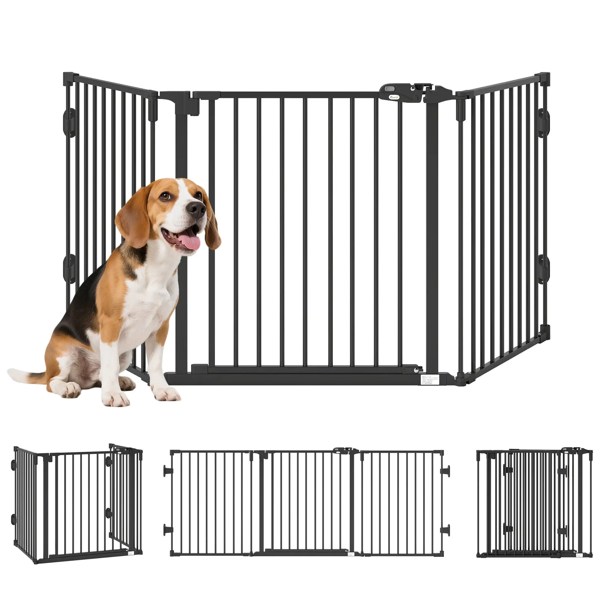 Foldable Dog Gate with Door, 3 Panel Metal Pet Gate, Black Pet Gates at Gallery Canada