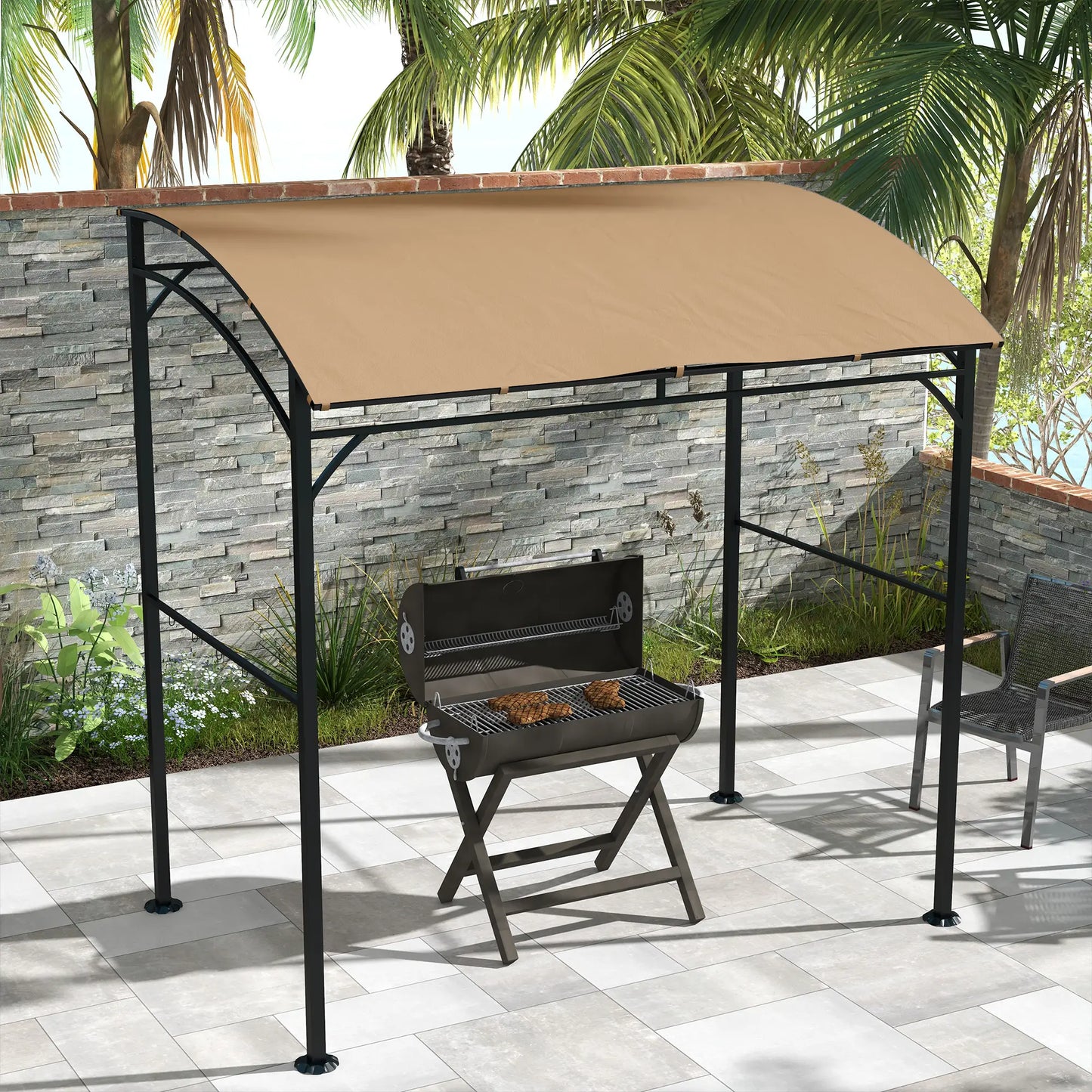 7' x 5' Garden Grill Canopy, Steel Frame, Dark Brown BBQ Grill Gazebos at Gallery Canada