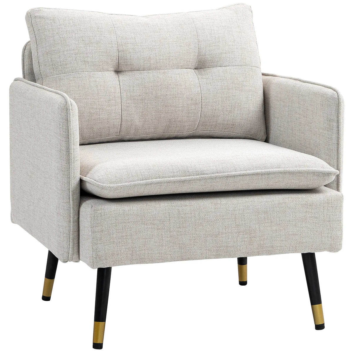Modern Armchair, Upholstered Accent Chair, Tufted Back, Steel Legs, Cream White