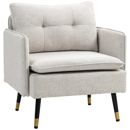 Modern Armchair, Upholstered Accent Chair, Tufted Back, Steel Legs, Cream White