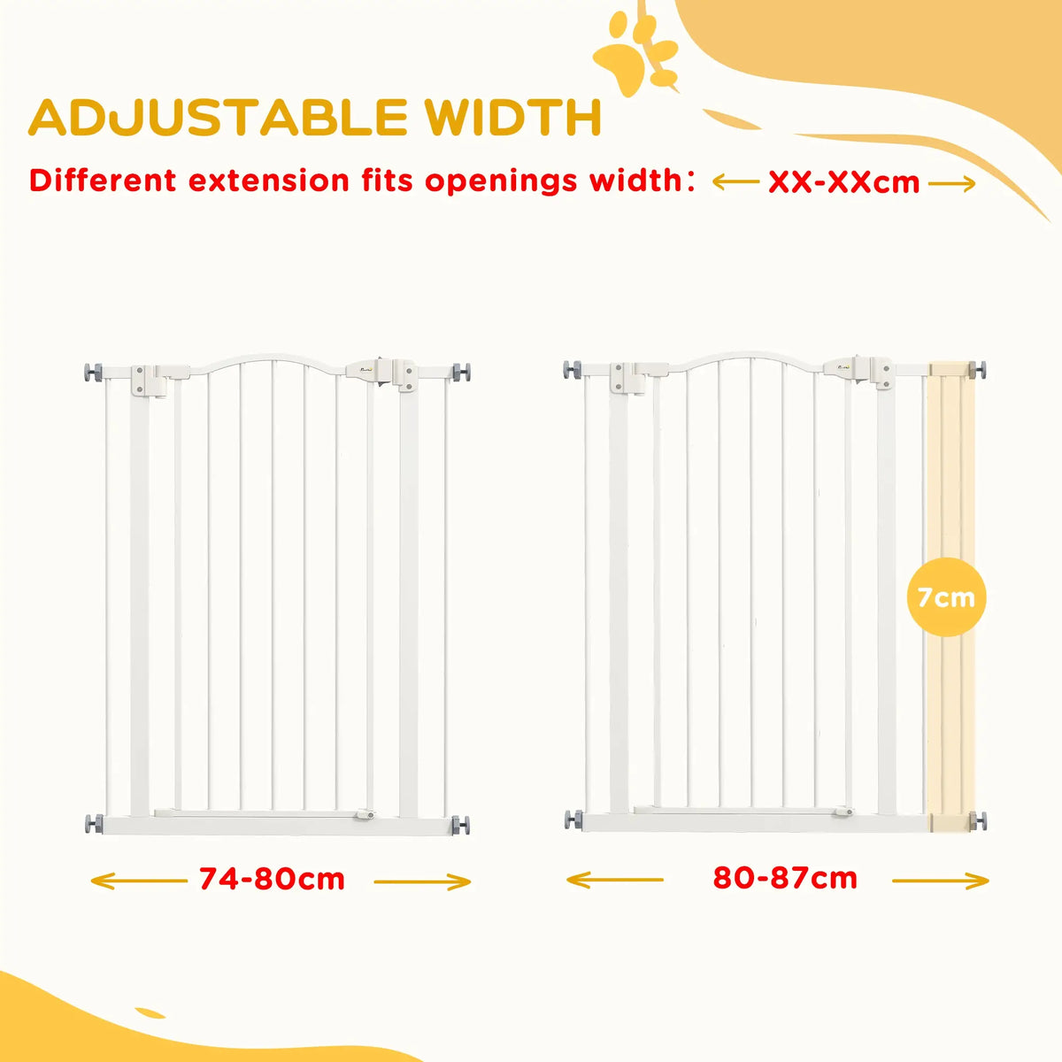 Extra Tall Dog Gate with Door, Pressure Fit, Auto Close, 29"-34", White Houses, Kennels & Pens at Gallery Canada