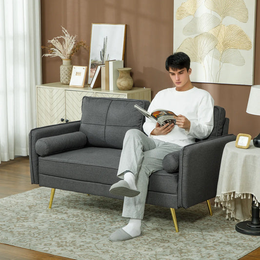 56" Upholstered Loveseat Sofa, 2 Seater with Back Cushions, Dark Grey 2-Seater Sofas Dark Grey, Gold at Gallery Canada