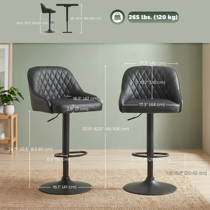 Adjustable Swivel Bar Stools With Backrest, Set Of 2, Black Bar Stools at Gallery Canada