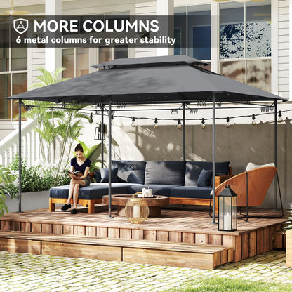 10' x 13' Double Roof Patio Gazebo, Outdoor Gazebo with Curtains, Grey Gazebos at Gallery Canada