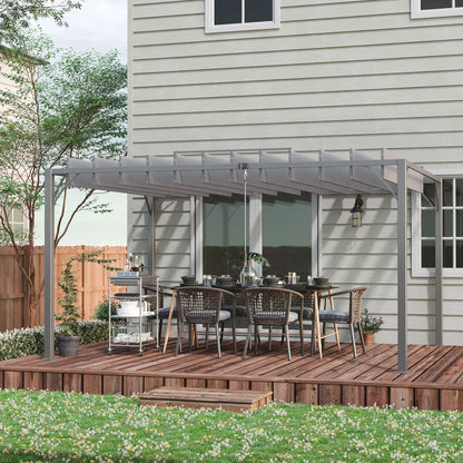 12.8' x 9.7' Outdoor Pergola, Retractable Roof, Aluminium Louvered Canopy, Grey Pergolas at Gallery Canada