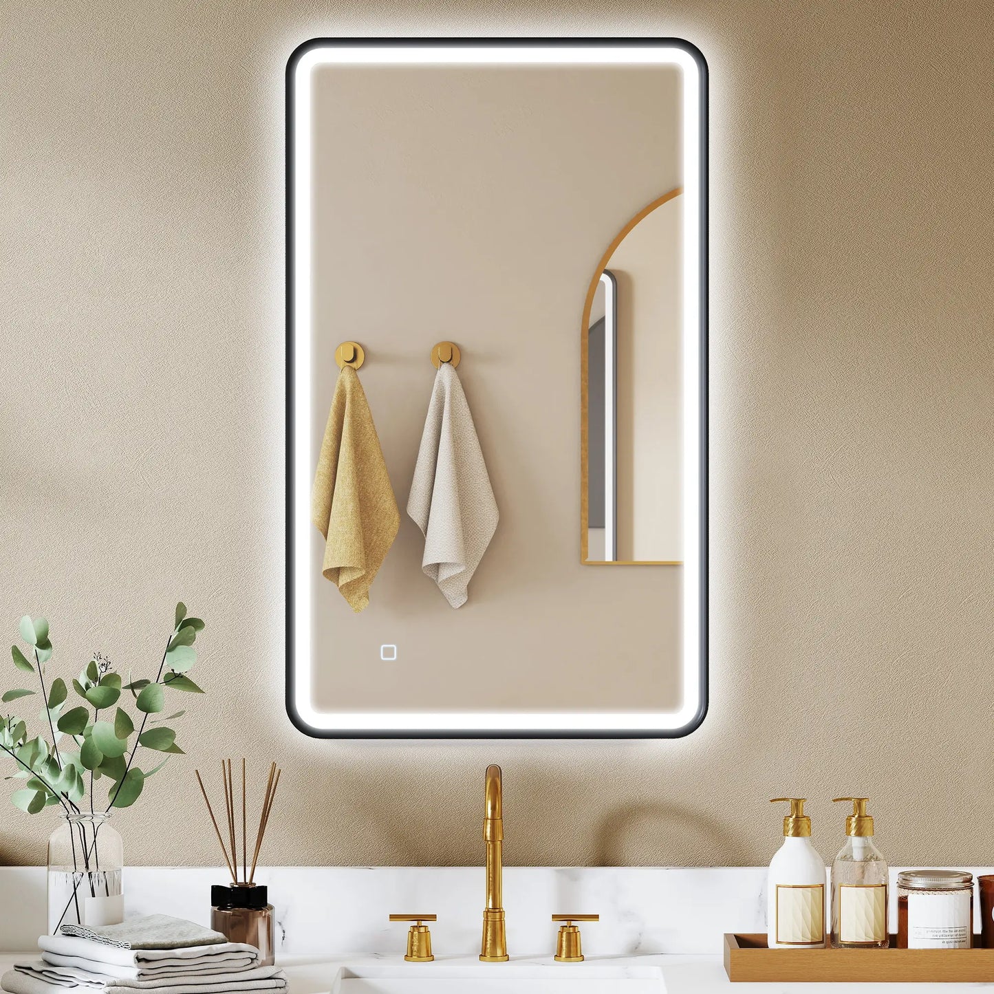 40" x 24" Bath Mirror, LED Lights, Wall Mounted, 3 Colors, Dimmable, Black Bath Accessories at Gallery Canada