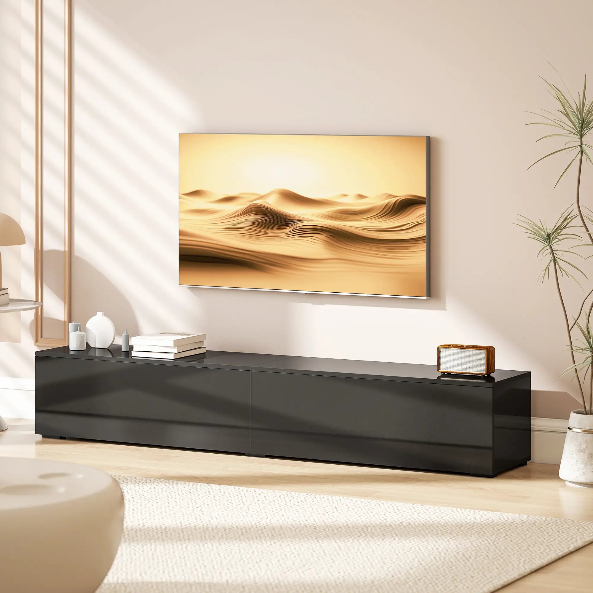 Floating TV Stand For 75 Inch TVs, 70.9 Inch Cabinet, High Gloss, Black TV Stands at Gallery Canada