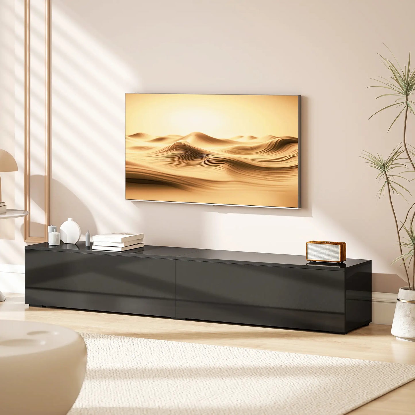 Floating TV Stand For 75 Inch TVs, 70.9 Inch Cabinet, High Gloss, Black TV Stands at Gallery Canada