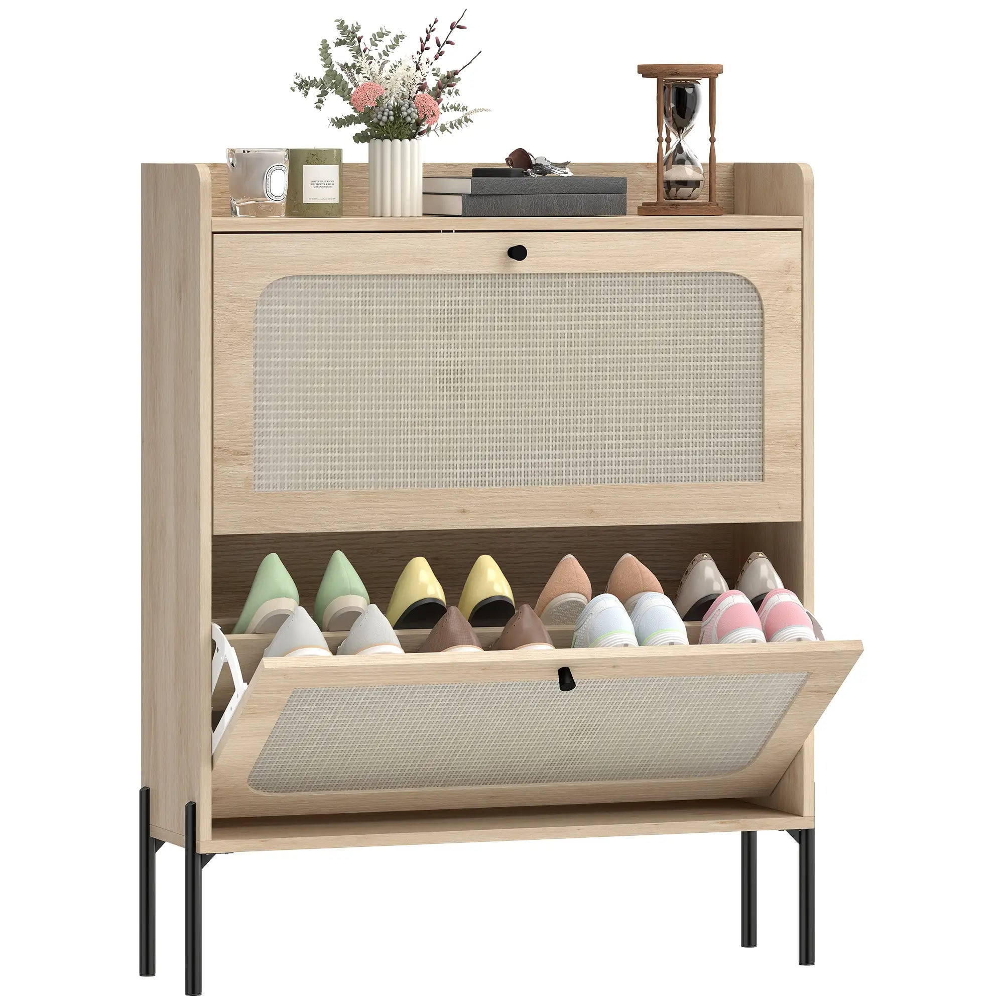 Shoe Cabinet With 2 Flip Drawers, Narrow Storage, Oak Shoe Storage Cabinets & Racks Oak, Black at Gallery Canada