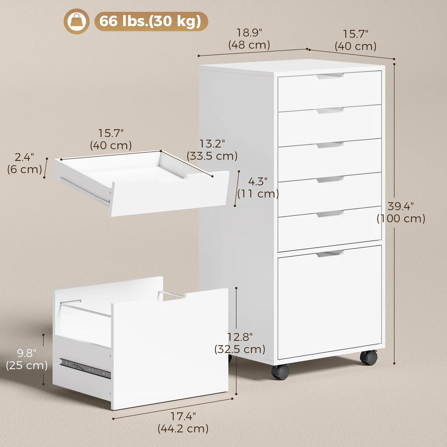 Mobile Printer Stand With 5 Drawers, White Office Cabinets & Cupboards at Gallery Canada