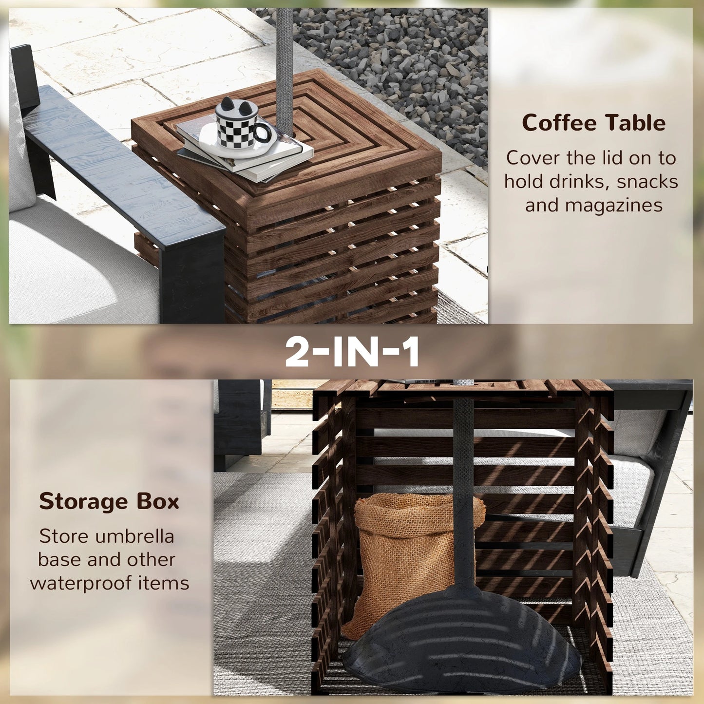 Outdoor Umbrella Base Storage Box, Wooden Patio Side Table, Brown Patio Storage Boxes at Gallery Canada