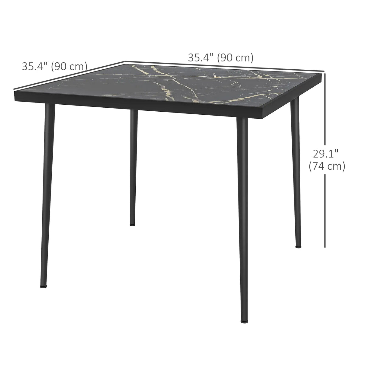 Square Patio Dining Table for 4, Marble Effect Glass Top, Steel Frame, Black Patio Dinning Tables at Gallery Canada