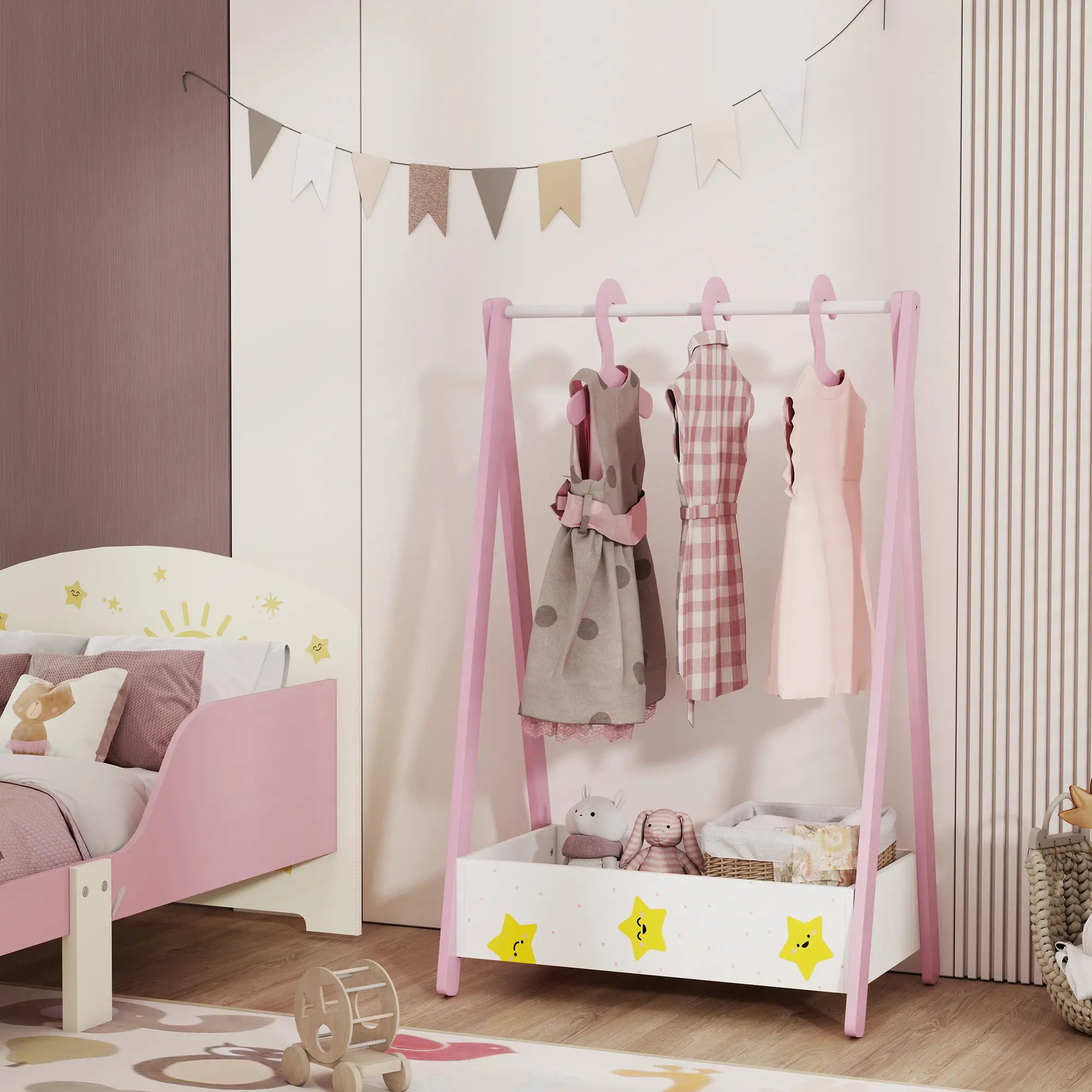Kids Clothing Rack with Storage Shelf, Hangers, Pink Kids Bedroom Furniture at Gallery Canada