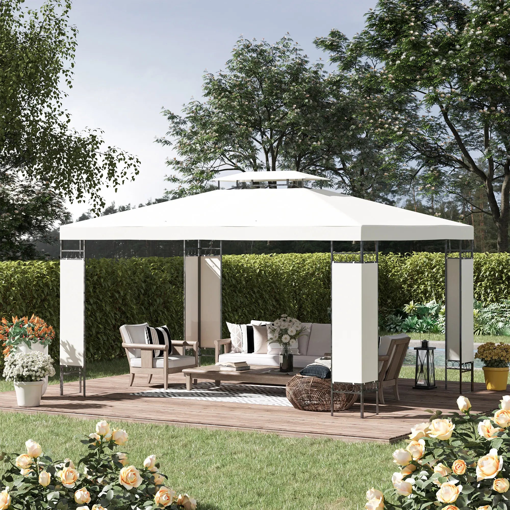 10' x 13' Gazebo, Double Roof Patio Canopy With Screen, White Gazebos at Gallery Canada