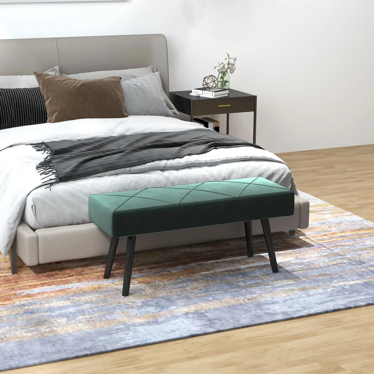39 Inches Upholstered Bed Bench, Modern Steel Legs, Green Storage Ottomans & Benches at Gallery Canada