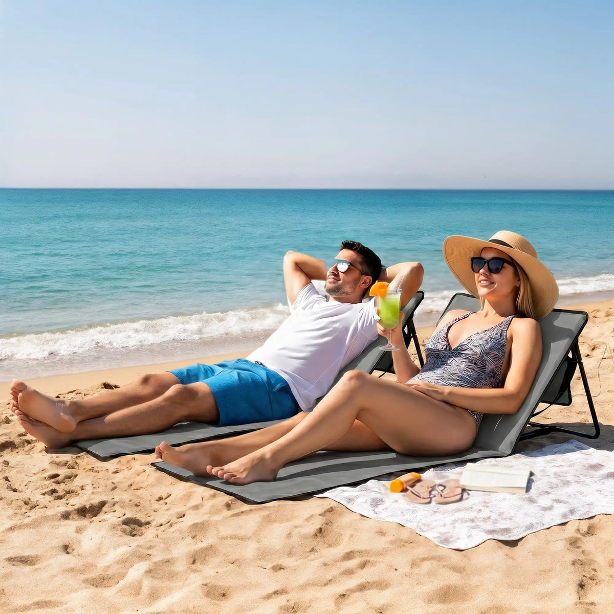 Foldable Lounge Chairs, Adjustable Backrest, Set of 2, Grey Beach Accessories at Gallery Canada