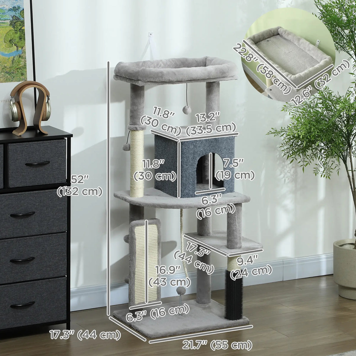 52 Inch Cat Tree, Scratching Posts, Bed, Condo, Grooming Brush Cat Trees at Gallery Canada