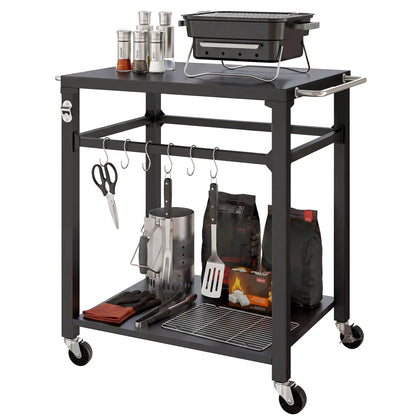 Outdoor Grill Cart, Pizza Oven Stand, 2-Tier Prep Station, Black Outdoor Grill Carts Black at Gallery Canada