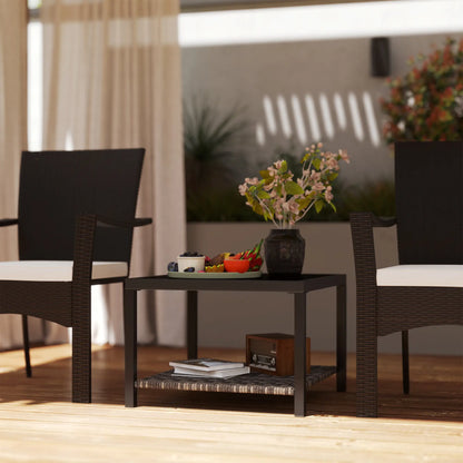 23.6" Rattan End Table, Outdoor Coffee Table, Tempered Glass Top, Black Patio Side Tables at Gallery Canada