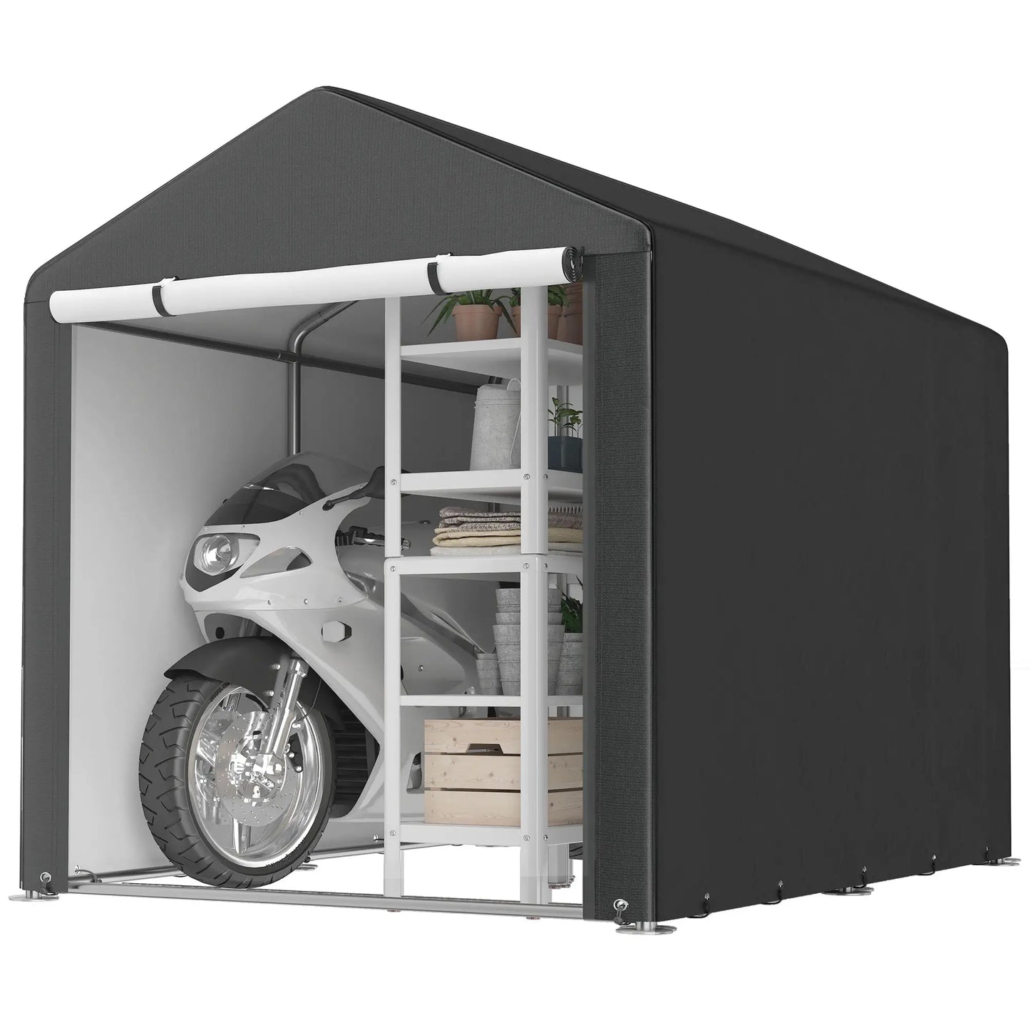 Portable Bicycle Shed, Galvanised Steel Frame, Large Door, Waterproof, Black Portable Shed Black at Gallery Canada