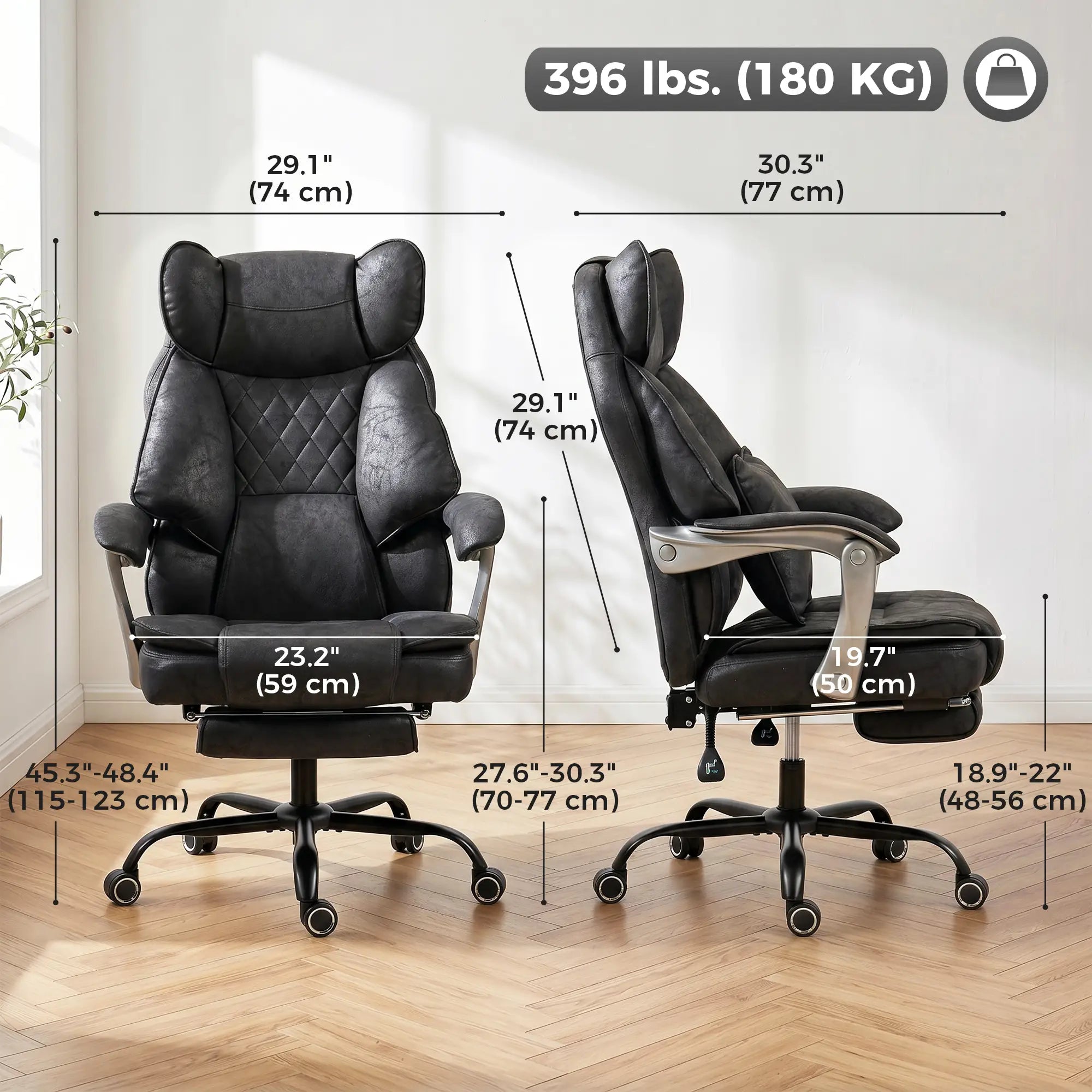 Big & Tall Office Chair 400 Lbs, Reclining, Lumbar Support, Black Executive & Manager Chairs at Gallery Canada