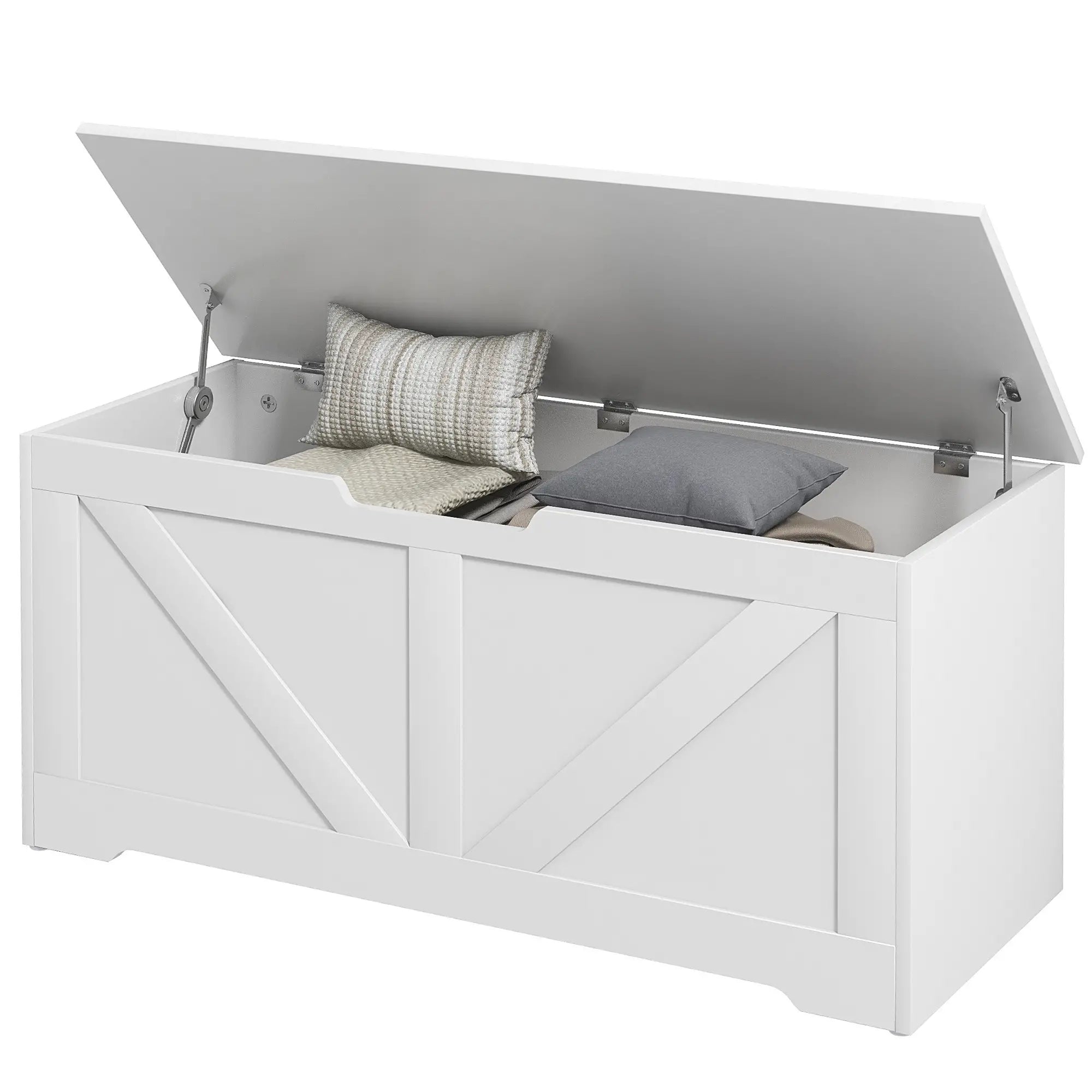 39.4 Inches Wooden Storage Chest, 2 Safety Hinges, White Wood Grain Storage Cabinets White Wood Grain at Gallery Canada