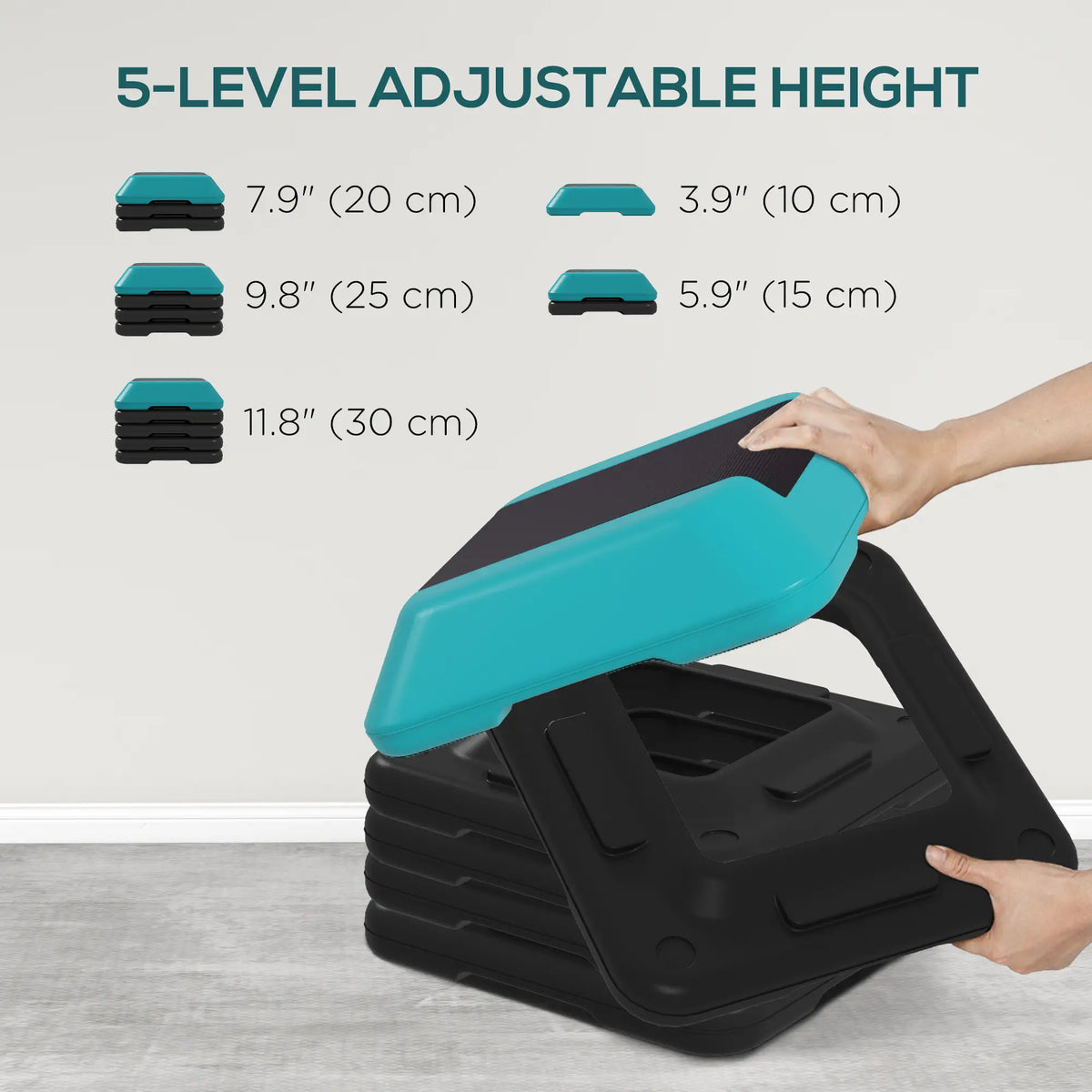 5-Level Adjustable Stepper, Aerobic Step Platform, 4" 6" 8" 10" 12", Blue Aerobic Equipment at Gallery Canada