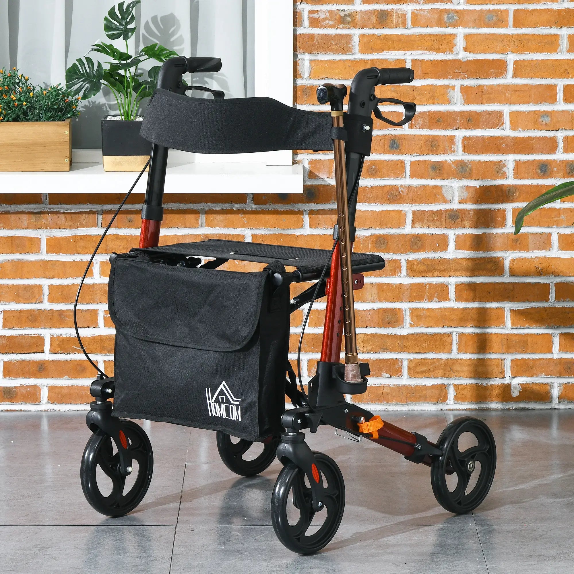 Senior Rollator with Seat, Back, Cane Holder, Adjustable Handle, Red Knee Walker & Wheelchair Ramps at Gallery Canada
