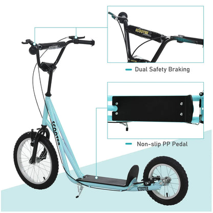 Youth Kick Scooter, Adjustable Handlebar, 16'' Inflatable Wheel, Blue Scooters at Gallery Canada