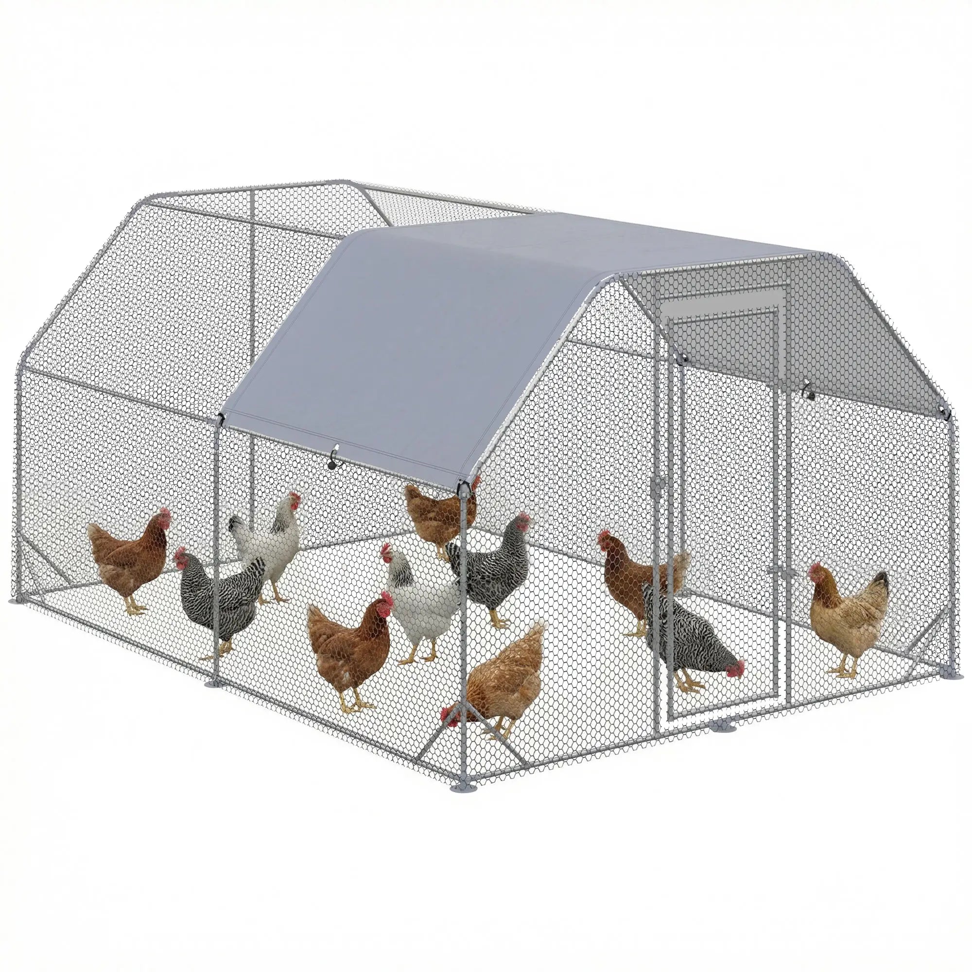 Galvanized Large Metal Chicken Coop Cage Walk-in Enclosure Poultry Hen Run House Playpen Rabbit Hutch with Cover for Outdoor Backyard 9.2' x 12.5' x 6.5' Silver Chicken Coops Silver, Silver Grey at Gallery Canada
