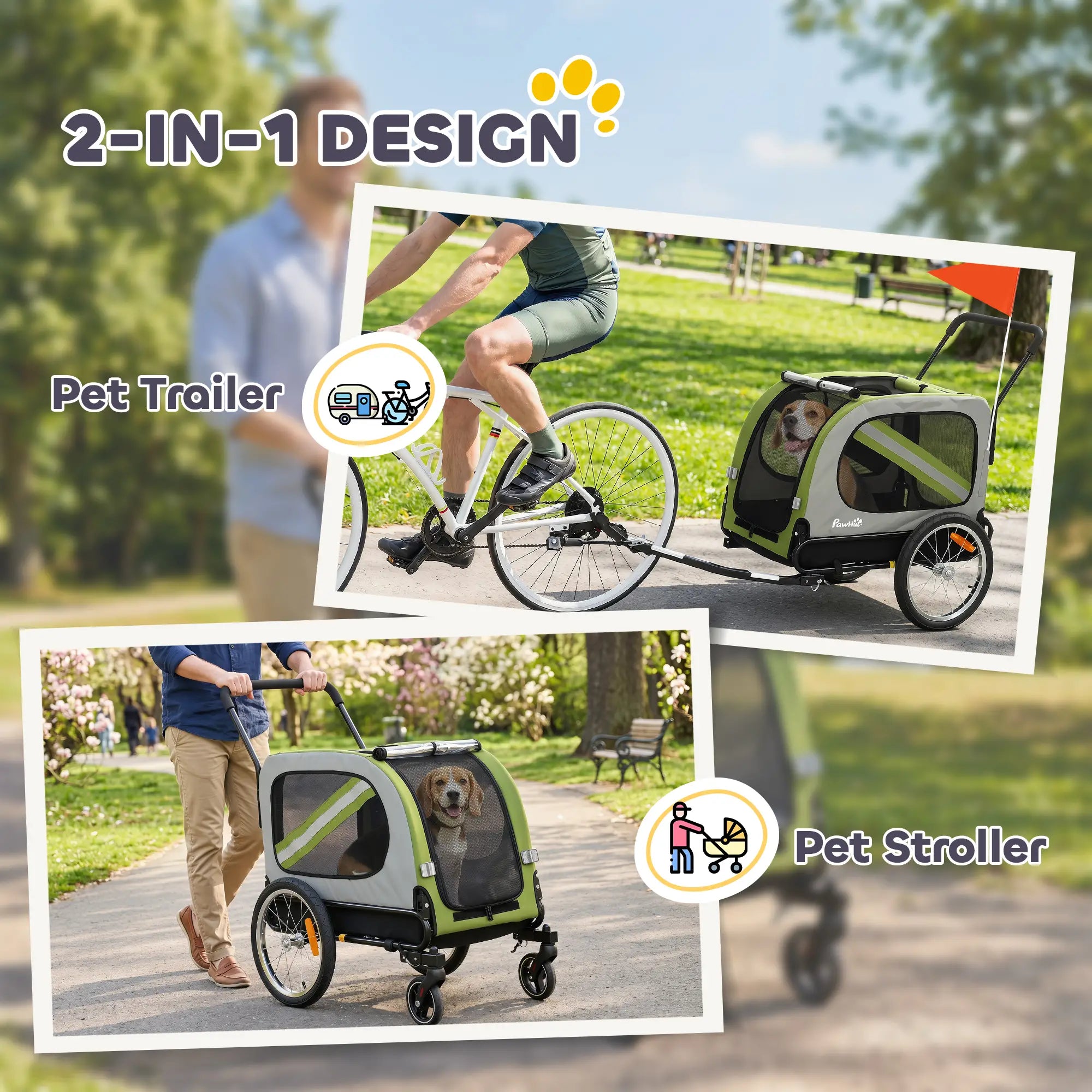 2-in-1 Dog Bike Trailer Pet Stroller, Green Dog Bike Trailers & Strollers at Gallery Canada