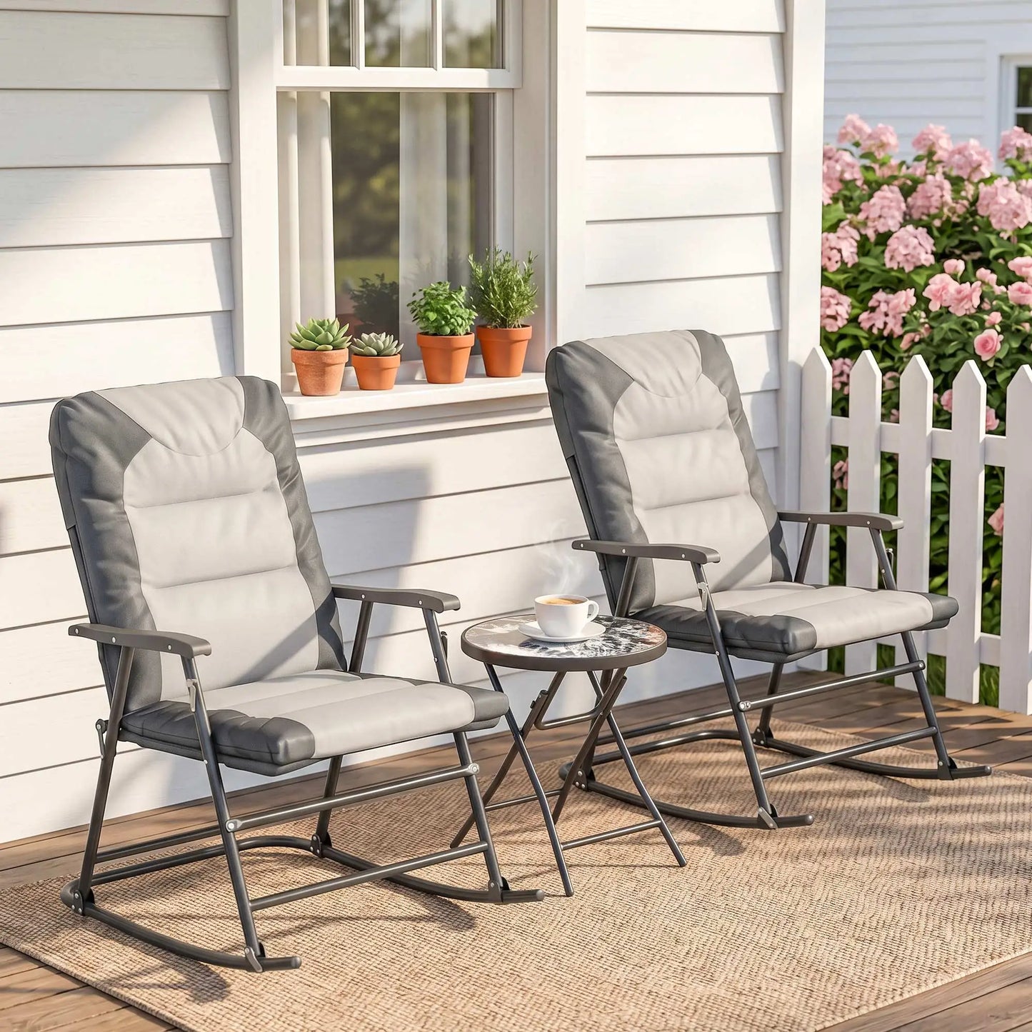 3-Piece Foldable Rocking Chair Set, Light Grey Outdoor Rocking Chairs at Gallery Canada