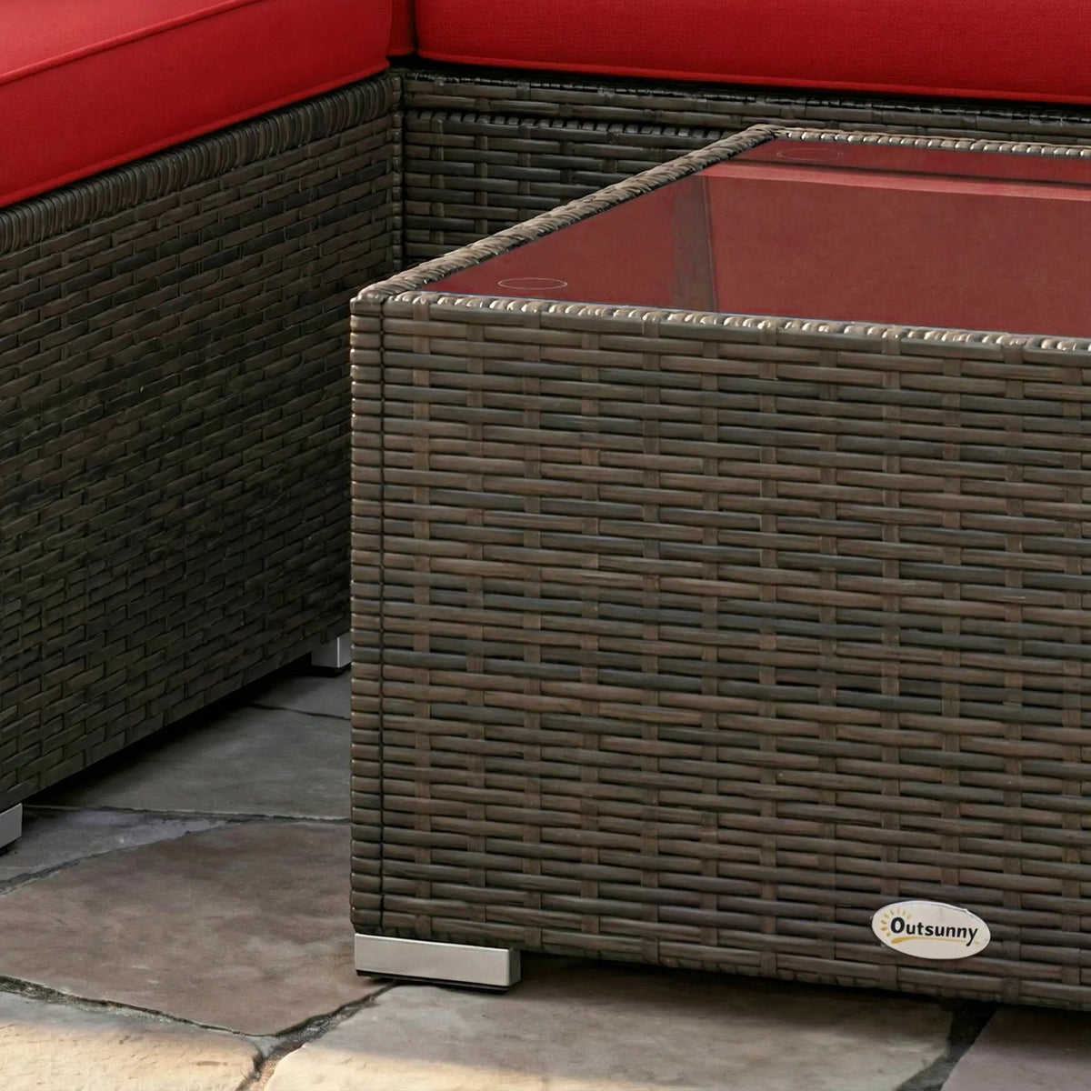 3-Piece Patio Furniture Set, Outdoor PE Rattan Wicker Sofa, Glass Top Table