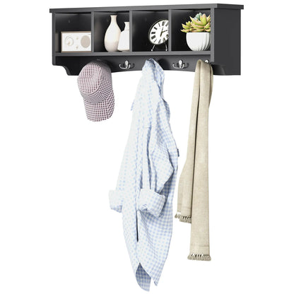 Wall Mount Coat Rack with Shelf, 28", 5 Hooks, 4 Compartments, Black Clothing Storage Black at Gallery Canada