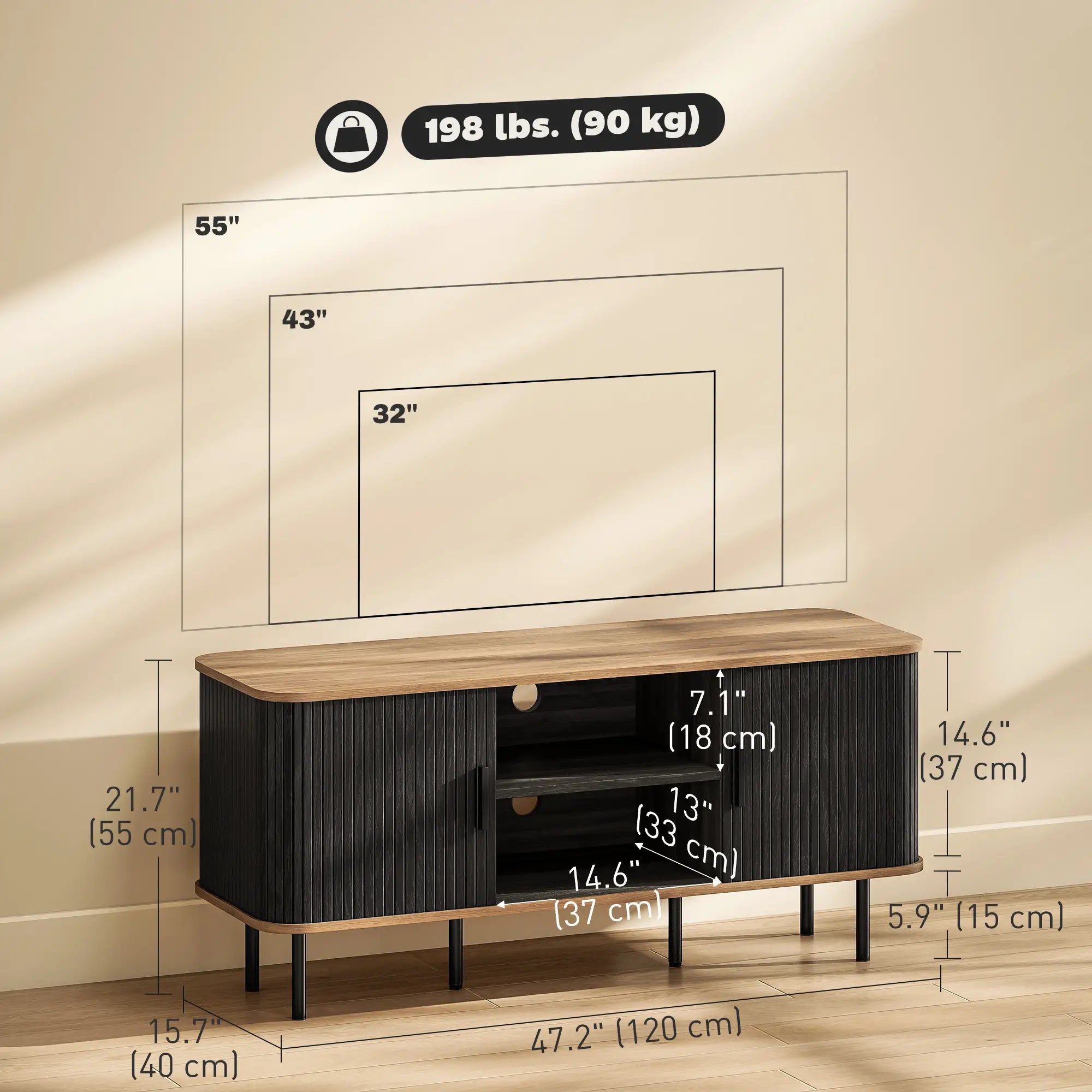 TV Stand for 55 Inches, Storage Shelves, Cabinets, Black TV Stands at Gallery Canada