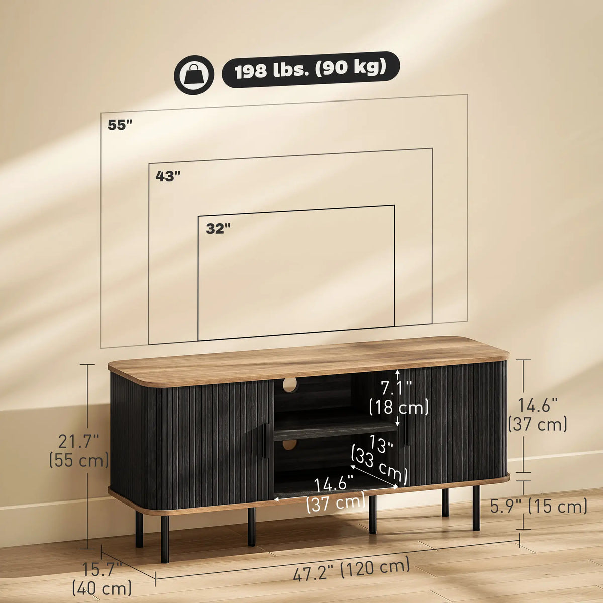 TV Stand for 55 Inches, Storage Shelves, Cabinets, Black TV Stands at Gallery Canada