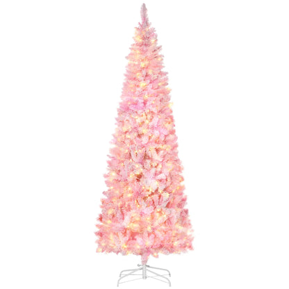7.5 Foot Prelit Snow Flocked Christmas Tree, 700 Pine Branches, Warm White LED, White, Pink Pre Lit Christmas Trees Pink at Gallery Canada