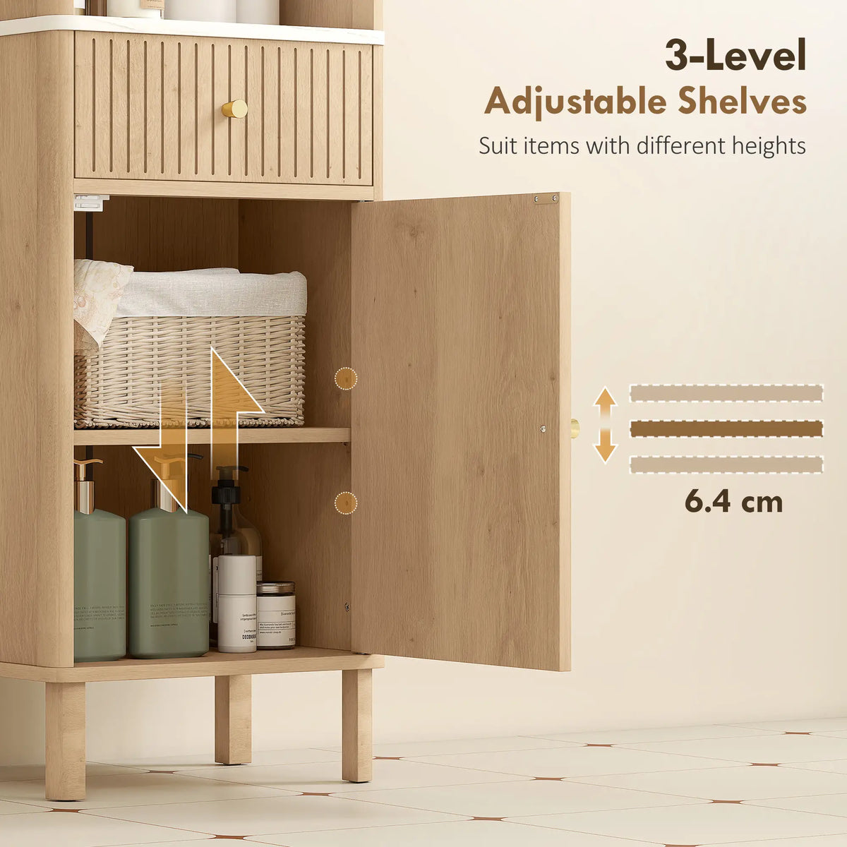 66 in Tall Bathroom Cabinet With Drawer, Oak Freestanding Bathroom Cabinets at Gallery Canada