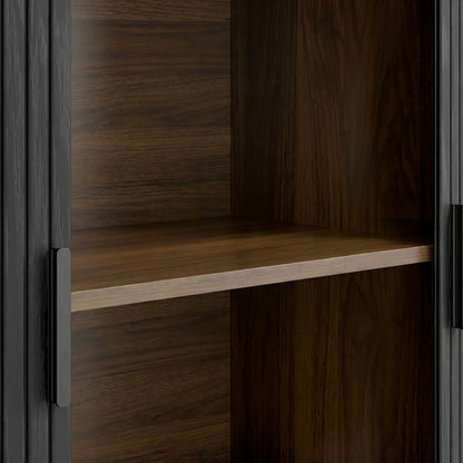 Wood Grain Sideboard With Curved Tambour Doors, Brown Storage Cabinets at Gallery Canada