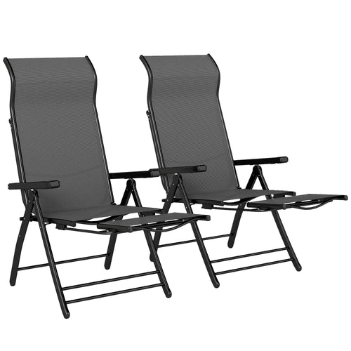 Folding Patio Chairs Set of 2, 5-Position Outdoor Lounge Chairs, Dark Grey