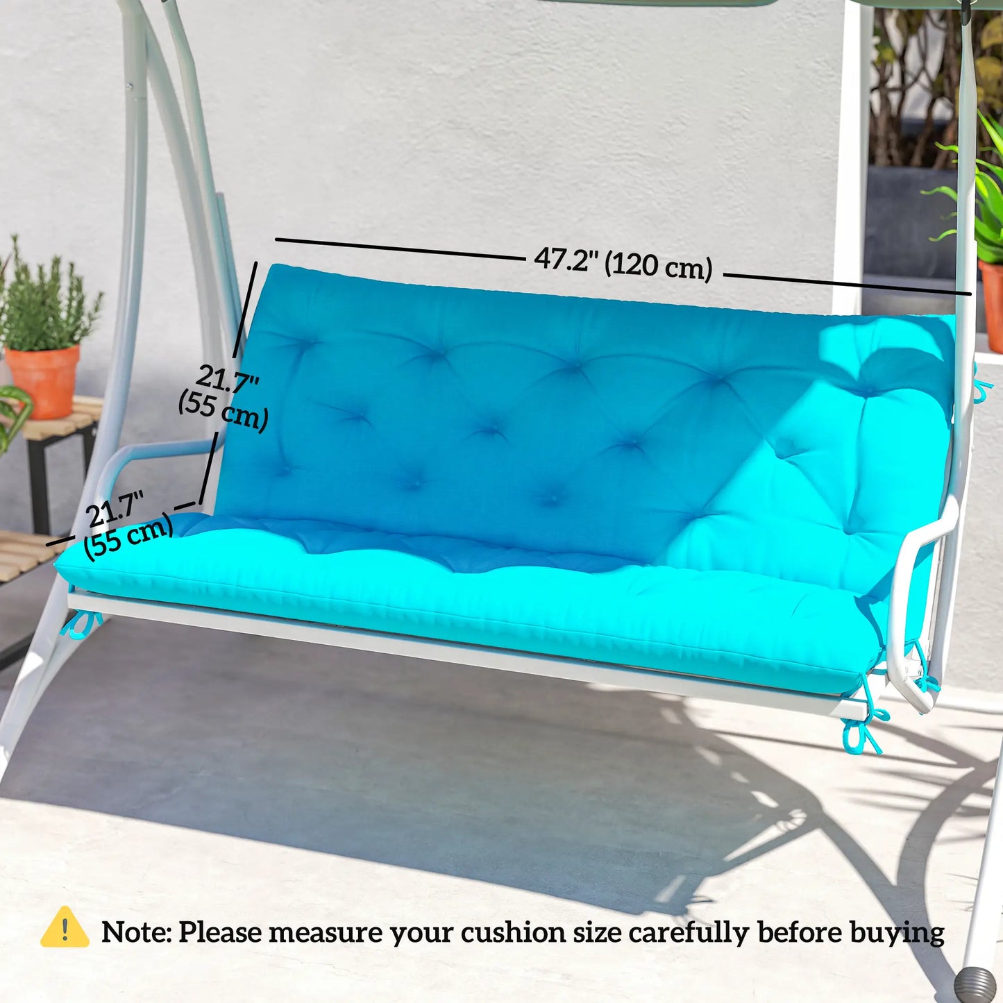 2 Seater Garden Bench Cushion, Thick Outdoor Non-Slip, 47" x 43" x 5", Turquoise Patio Chair Cushions at Gallery Canada